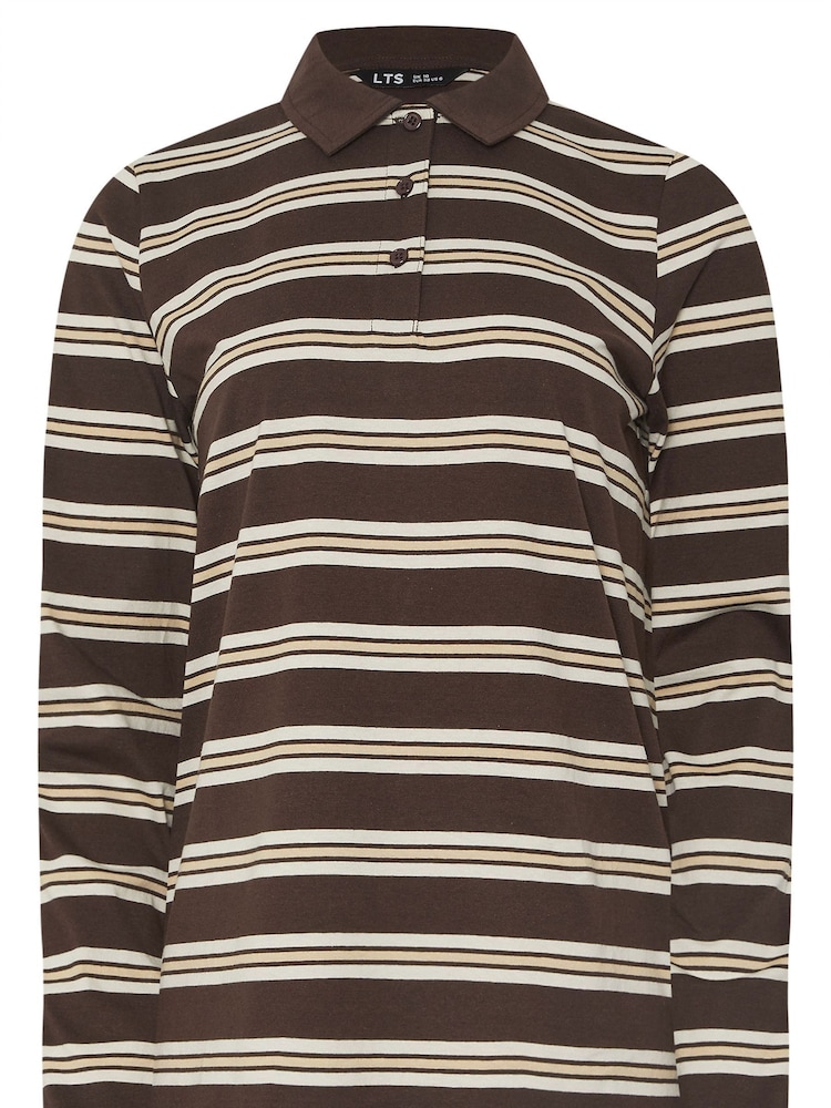 Long Tall Sally Brown Stripe Jersey Polo Top - Image 5 of 5