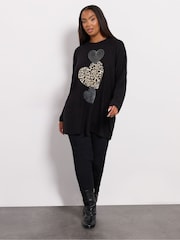 Yours Curve Black Placement Animal Heart Jumper - Image 2 of 5