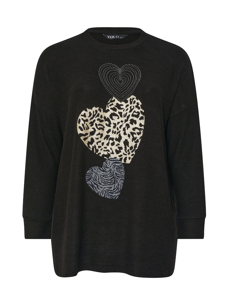 Yours Curve Black Placement Animal Heart Jumper - Image 5 of 5