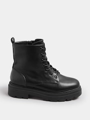 Yours Curve Black Extra-Wide Fit Chunky Lace Up Boots - Image 1 of 4