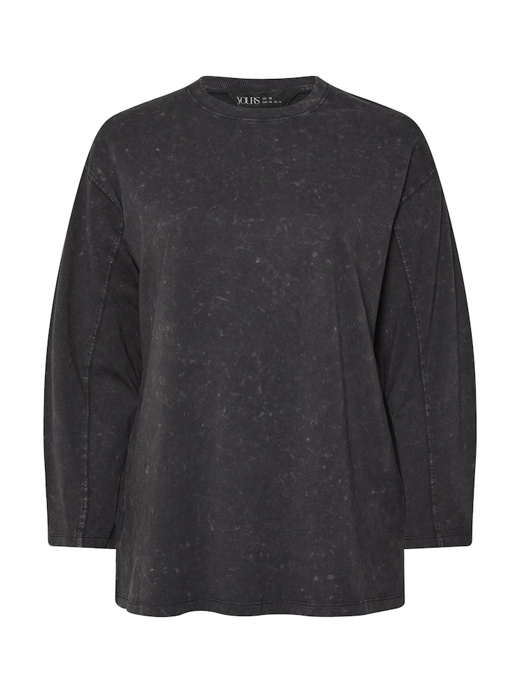 Yours Curve Grey Seam Detail Acid Wash Skater Top - Image 5 of 5