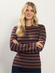 Long Tall Sally Brown Stripe Ribbed Jumper - Image 1 of 5