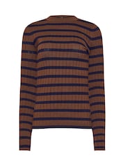 Long Tall Sally Brown Stripe Ribbed Jumper - Image 5 of 5