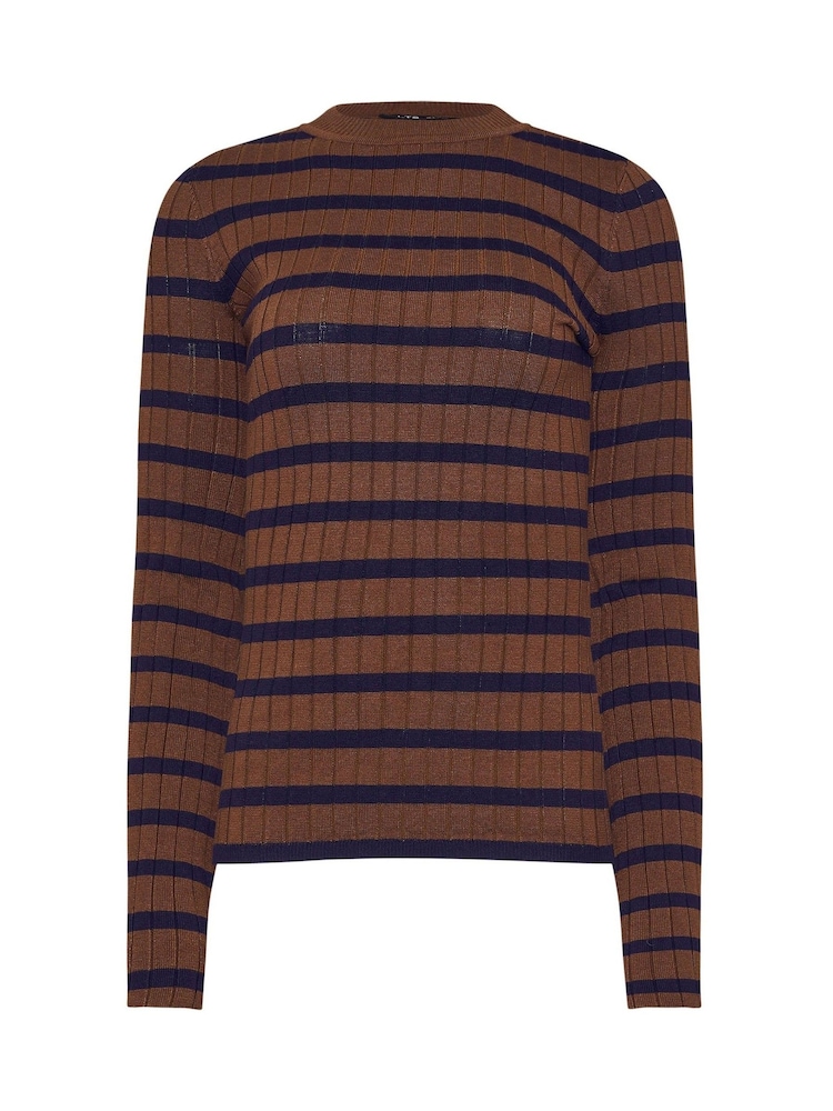 Long Tall Sally Brown Stripe Ribbed Jumper - Image 5 of 5
