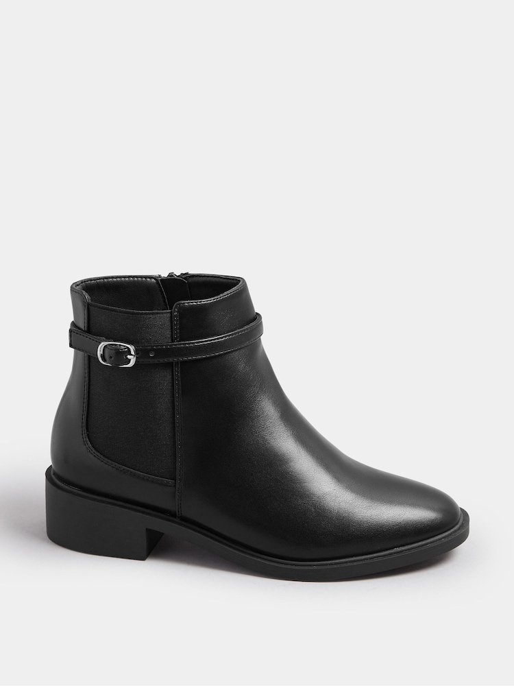 Yours Curve Black Wide Fit Buckle Elastic Boots - Image 1 of 4