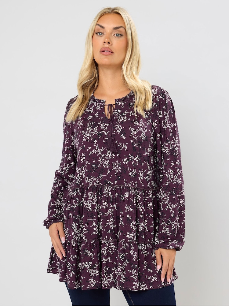 Yours Curve Purple Tiered Blouse - Image 1 of 5
