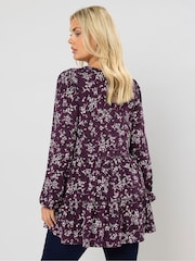 Yours Curve Purple Tiered Blouse - Image 2 of 5