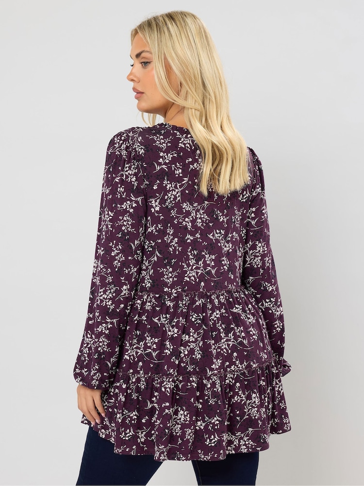 Yours Curve Purple Tiered Blouse - Image 2 of 5