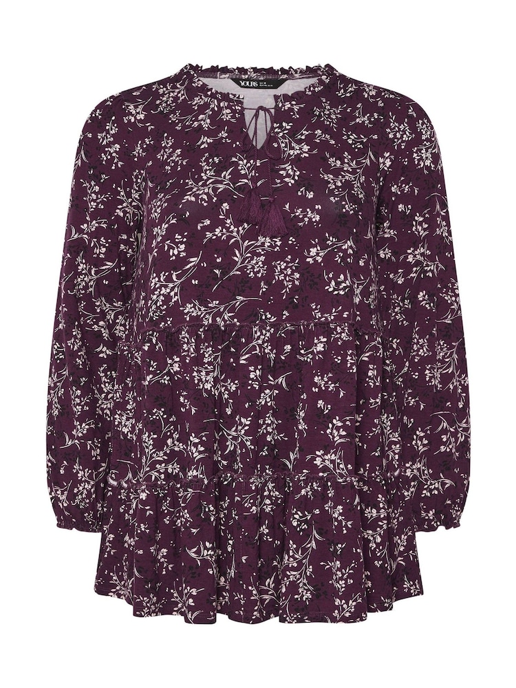 Yours Curve Purple Tiered Blouse - Image 5 of 5