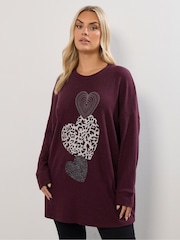 Yours Curve Purple Placement Animal Heart Jumper - Image 1 of 5