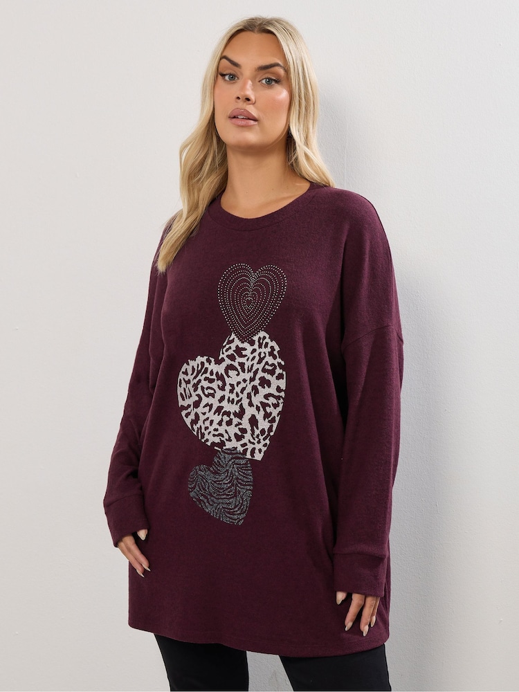Yours Curve Purple Placement Animal Heart Jumper - Image 1 of 5