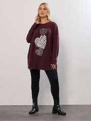 Yours Curve Purple Placement Animal Heart Jumper - Image 2 of 5