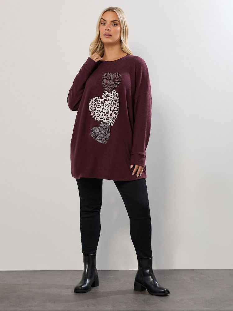 Yours Curve Purple Placement Animal Heart Jumper - Image 2 of 5