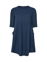 Yours Curve Blue Ribbed Drape Pocket Dress - Image 5 of 5