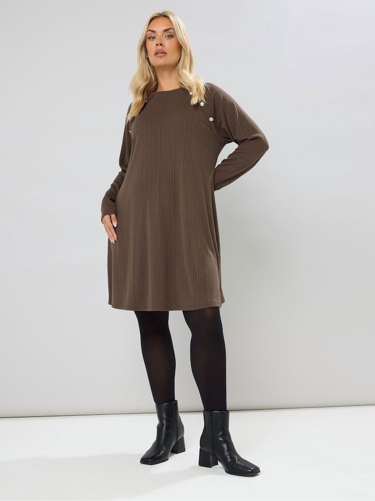 Yours Curve Brown Military Varigated Ribbed Tunic Dress - Image 1 of 5 Yours Curve Brown Military Varigated Ribbed Tunic Dress - Image 1 of 5