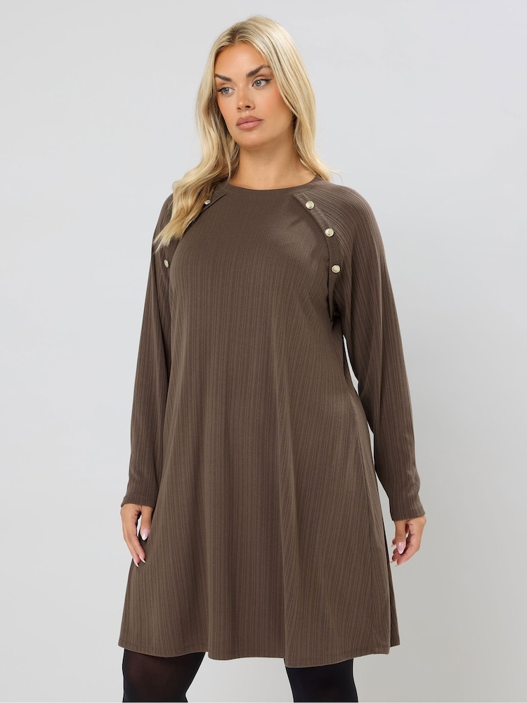 Yours Curve Brown Military Varigated Ribbed Tunic Dress - Image 2 of 5 Yours Curve Brown Military Varigated Ribbed Tunic Dress - Image 2 of 5
