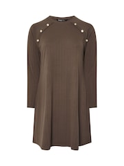 Yours Curve Brown Military Varigated Ribbed Tunic Dress - Image 4 of 5