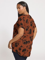 Yours Curve Orange Notch Neck Top - Image 2 of 5
