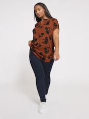 Yours Curve Orange Notch Neck Top - Image 3 of 5