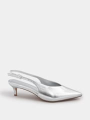 Long Tall Sally Silver V Cut Kitten Slingback Heel Shoes - Image 1 of 4