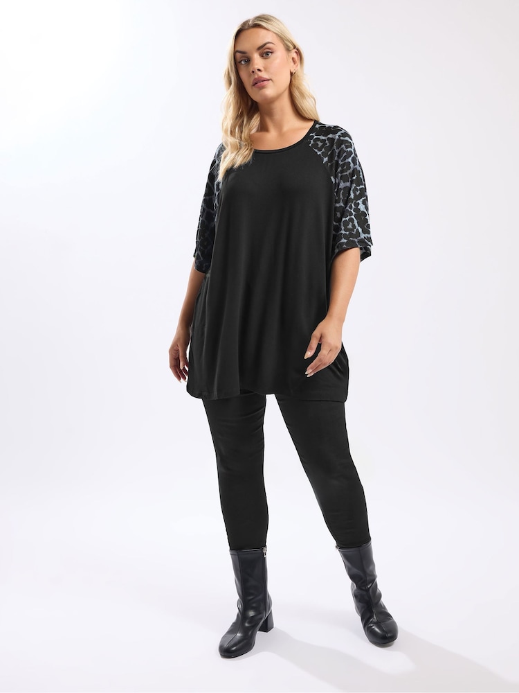 Yours Curve Black Raglan T-Shirt - Image 2 of 5
