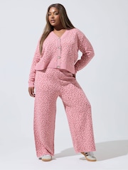 Yours Curve Pink Limited Leopard Knitted Trousers - Image 1 of 5