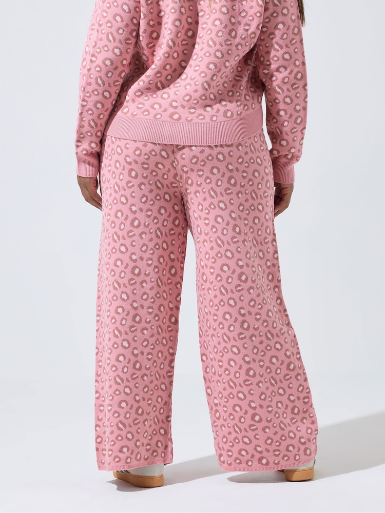 Yours Curve Pink Limited Leopard Knitted Trousers - Image 2 of 5