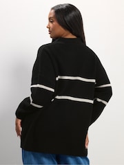 Yours Curve Black Quarter Zip Neck Slogan Jumper - Image 3 of 5