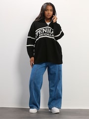 Yours Curve Black Quarter Zip Neck Slogan Jumper - Image 4 of 5