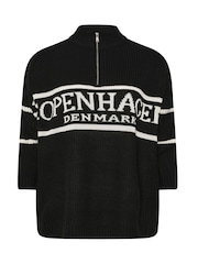 Yours Curve Black Quarter Zip Neck Slogan Jumper - Image 5 of 5