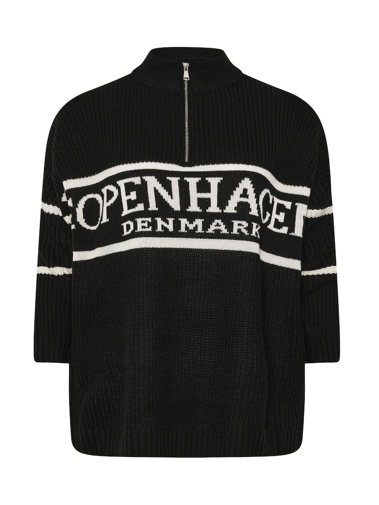 Yours Curve Black Quarter Zip Neck Slogan Jumper - Image 5 of 5 Yours Curve Black Quarter Zip Neck Slogan Jumper - Image 5 of 5