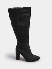 Yours Curve Black Wide Fit Wide Fit Heeled Micro Knee High Boots - Image 2 of 5