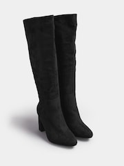 Yours Curve Black Wide Fit Wide Fit Heeled Micro Knee High Boots - Image 3 of 5