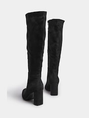 Yours Curve Black Wide Fit Wide Fit Heeled Micro Knee High Boots - Image 4 of 5
