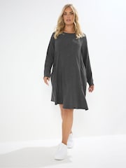 Yours Curve Grey Textured Drape Pocket Dress - Image 3 of 5