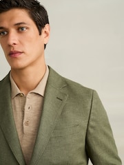 Green Slim Fit Textured Linen Blend Blazer - Image 1 of 11
