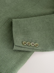 Green Slim Fit Textured Linen Blend Blazer - Image 10 of 11
