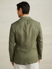 Green Slim Fit Textured Linen Blend Blazer - Image 3 of 11