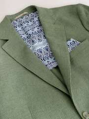 Green Slim Fit Textured Linen Blend Blazer - Image 7 of 11
