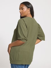 Yours Curve Green Textured V-Neck Blouse - Image 3 of 5