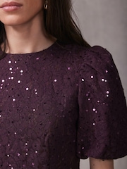 Mint Velvet Red Sequin Lace Puff Sleeve Blouse - Image 5 of 8