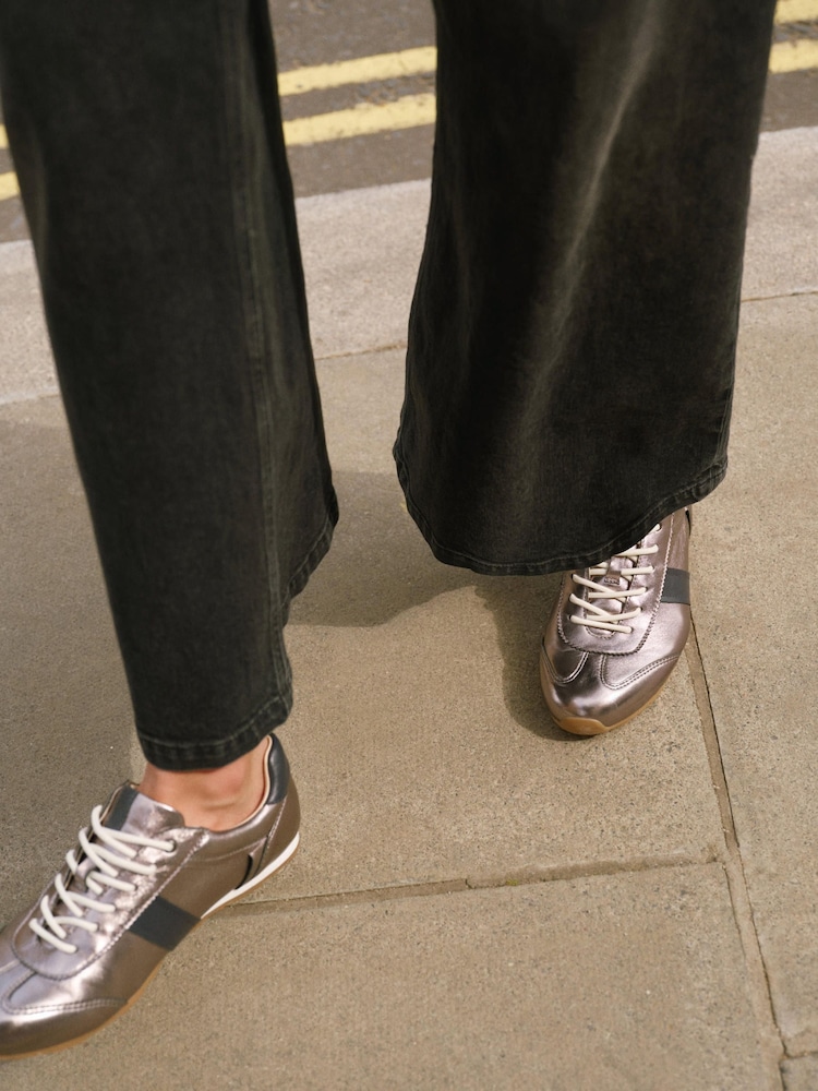 Mint Velvet Silver Kiko Leather Trainers - Image 1 of 6