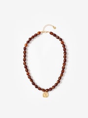Mint Velvet Brown Beaded Charm Necklace - Image 1 of 3