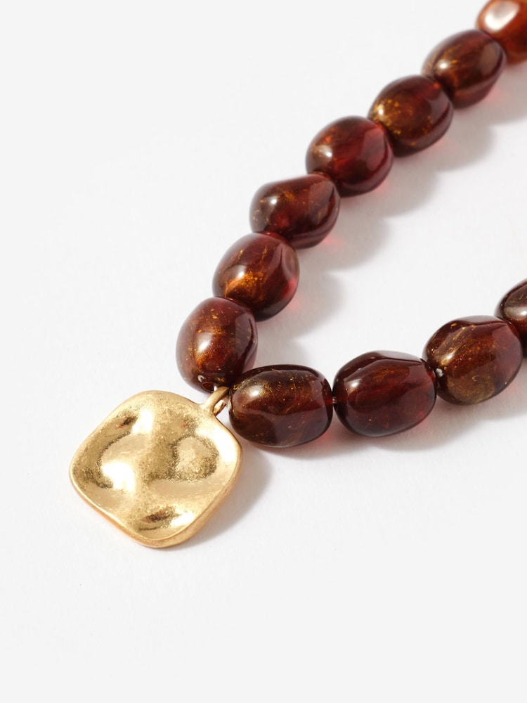 Mint Velvet Brown Beaded Charm Necklace - Image 3 of 3