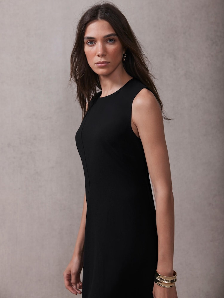 black velvet asymmetric bodycon midi dress Ariana Black Velvet Asymmetric Neckline Midi Dress main image 1
