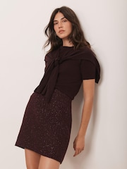 Mint Velvet Red Burgundy Boucle Mini Skirt - Image 5 of 7
