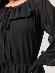 PixieGirl Petite Black Frill Tie Waist Dress - Image 4 of 5