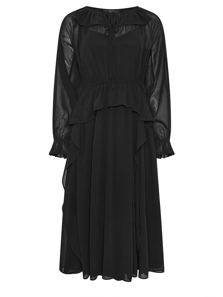 PixieGirl Petite Black Frill Tie Waist Dress - Image 5 of 5