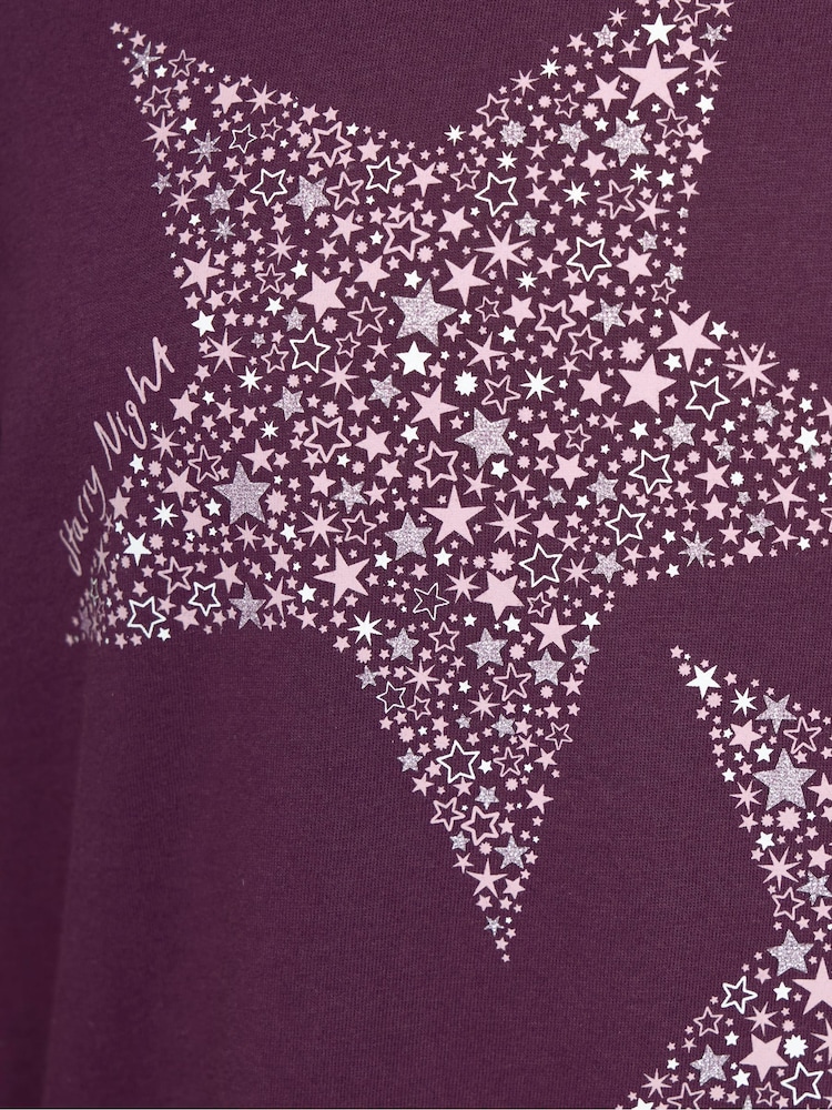 M&Co Purple Starry Night Long Sleeve Wide Leg Pyjamas Set - Image 5 of 5
