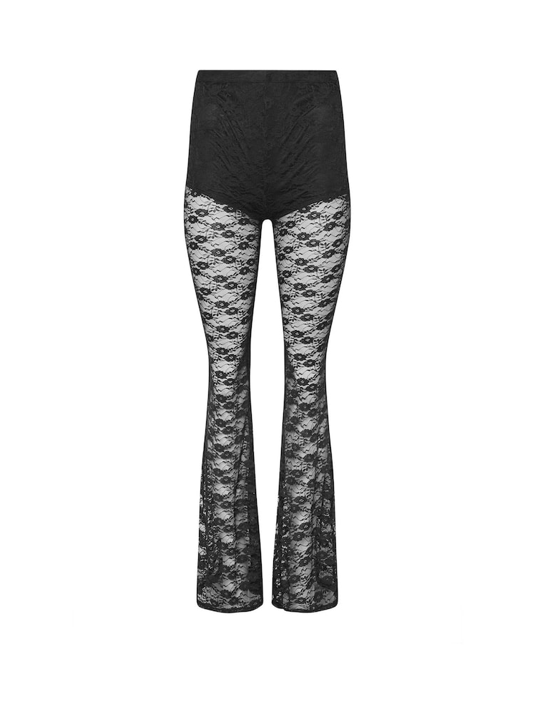 PixieGirl Petite Black Lace Kick Flare Trousers - Image 6 of 6